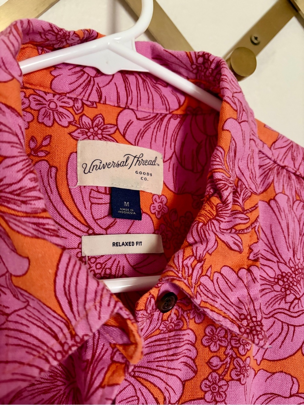 Universal Thread Pink & Orange Floral Button Down Linen Shirt - Picture 3 of 5